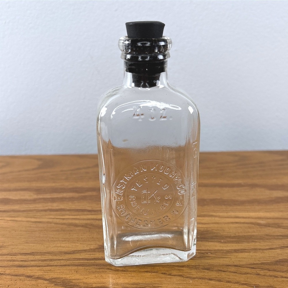 Vintage Eastman Kodak Co Tested Chemicals 4oz Clear Glass Bottle